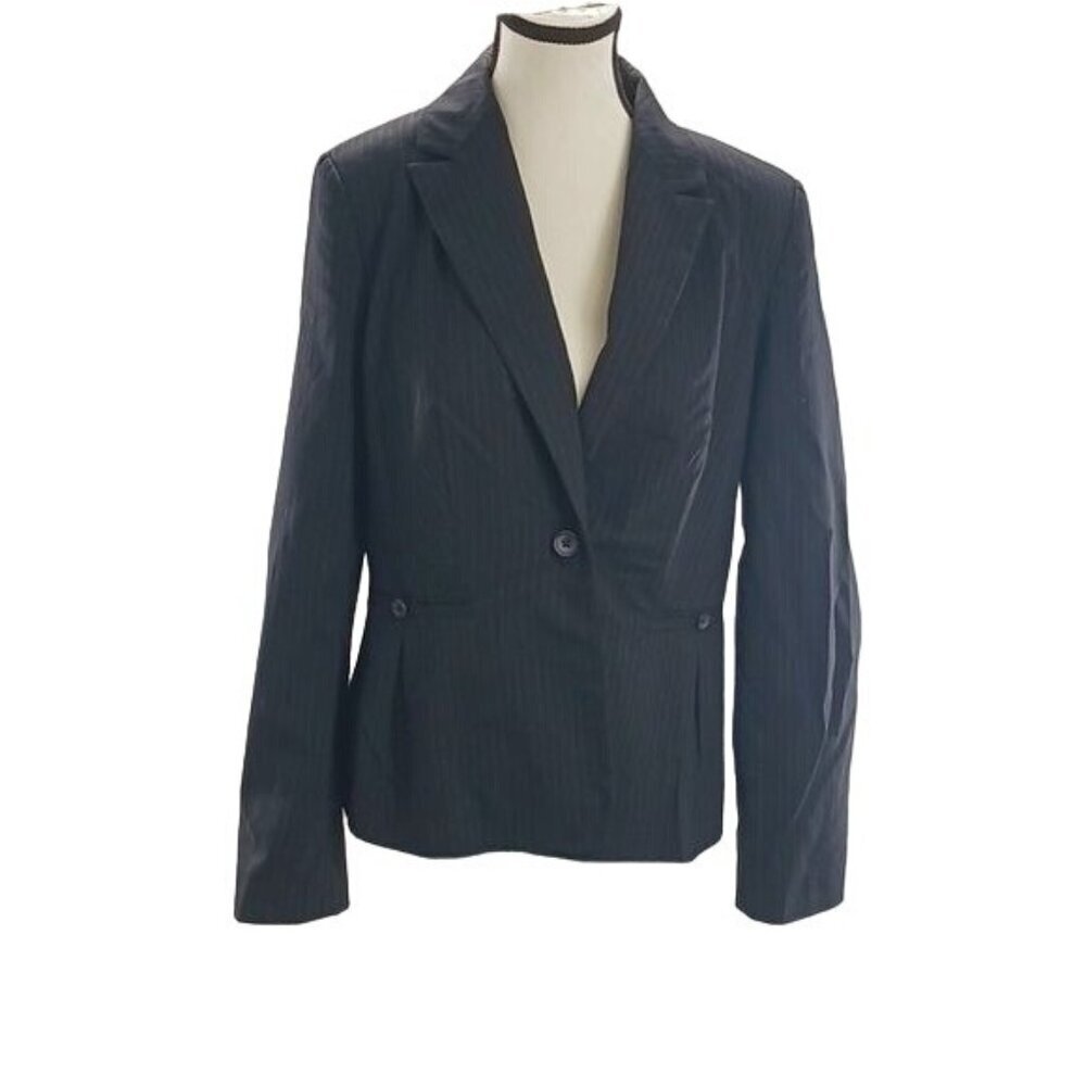 Banana Republic Womens Wool Blazer Pinstripe Black Jacket Size 8